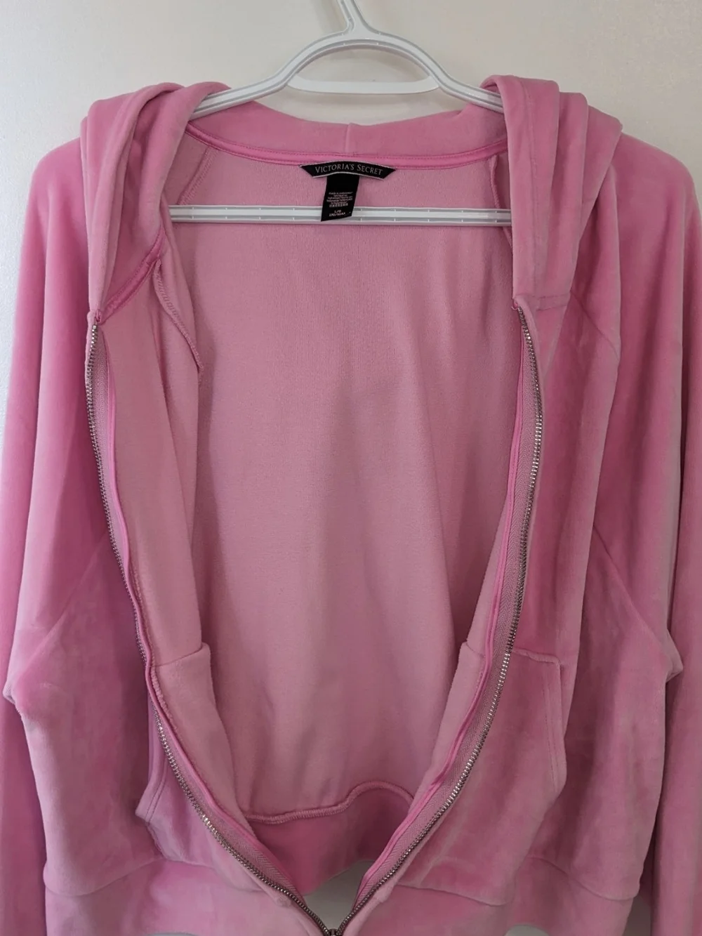 Large Victoria's Secret Pink Velour Zip Hoodie with Embroidered V - Picture 6 of 8
